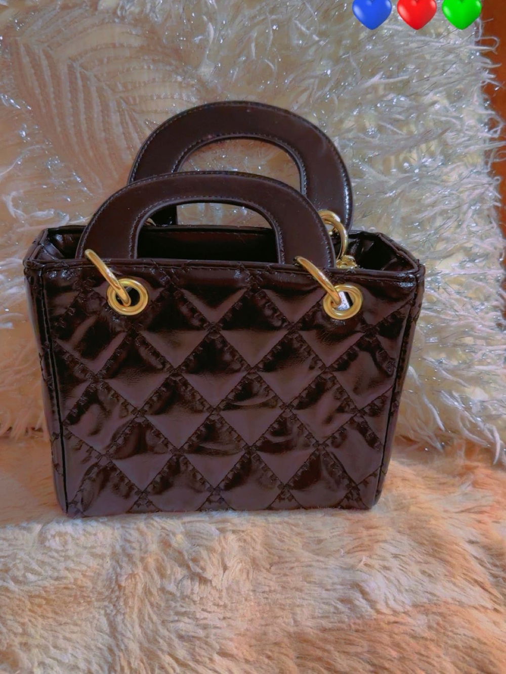 SHEIN Quilted Patent Crossbody Bag in Dark Brown with Gold Hardware